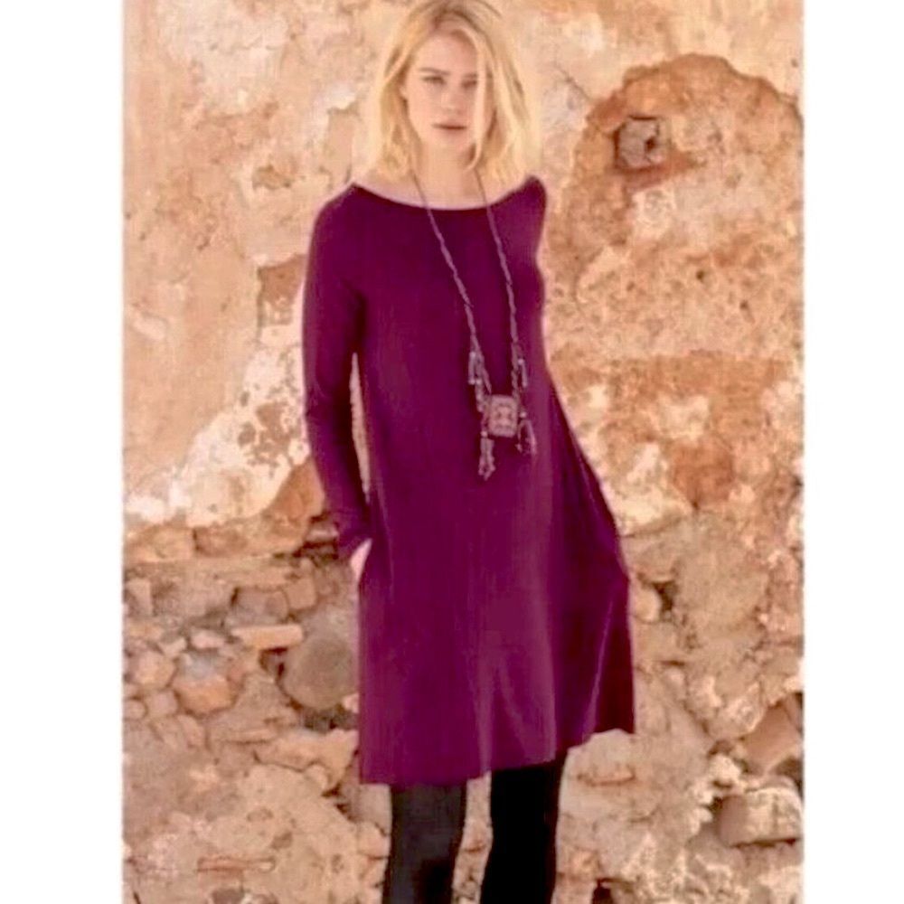 Peruvian Connection Astrid Long Sleeve Swing Dress Berry Red size L